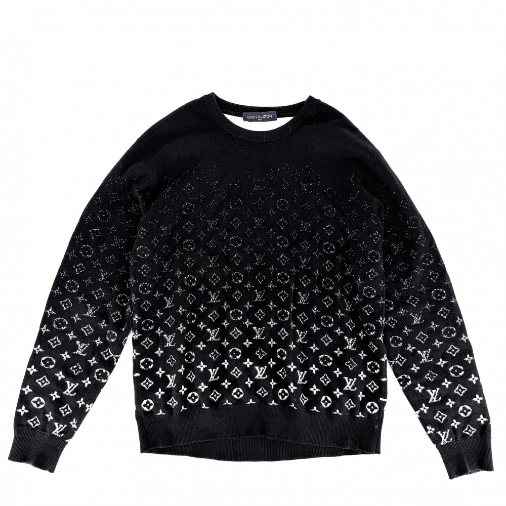 LOUIS VUITTON ルイヴィトン ニット モノグラム グラディエント トップス 長袖 アパレル 服 L ブラック 黒 コットン    メンズ 秋 冬【中古品】