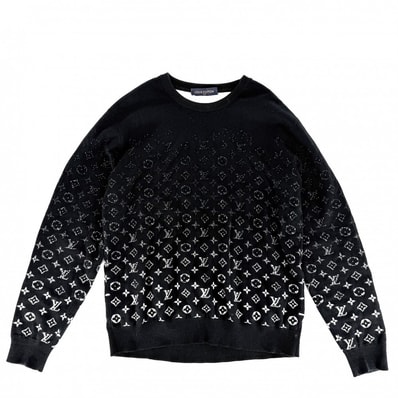 LOUIS VUITTON ルイヴィトン ニット モノグラム グラディエント トップス 長袖 アパレル 服 L ブラック 黒 コットン メンズ 秋 冬【中古品】