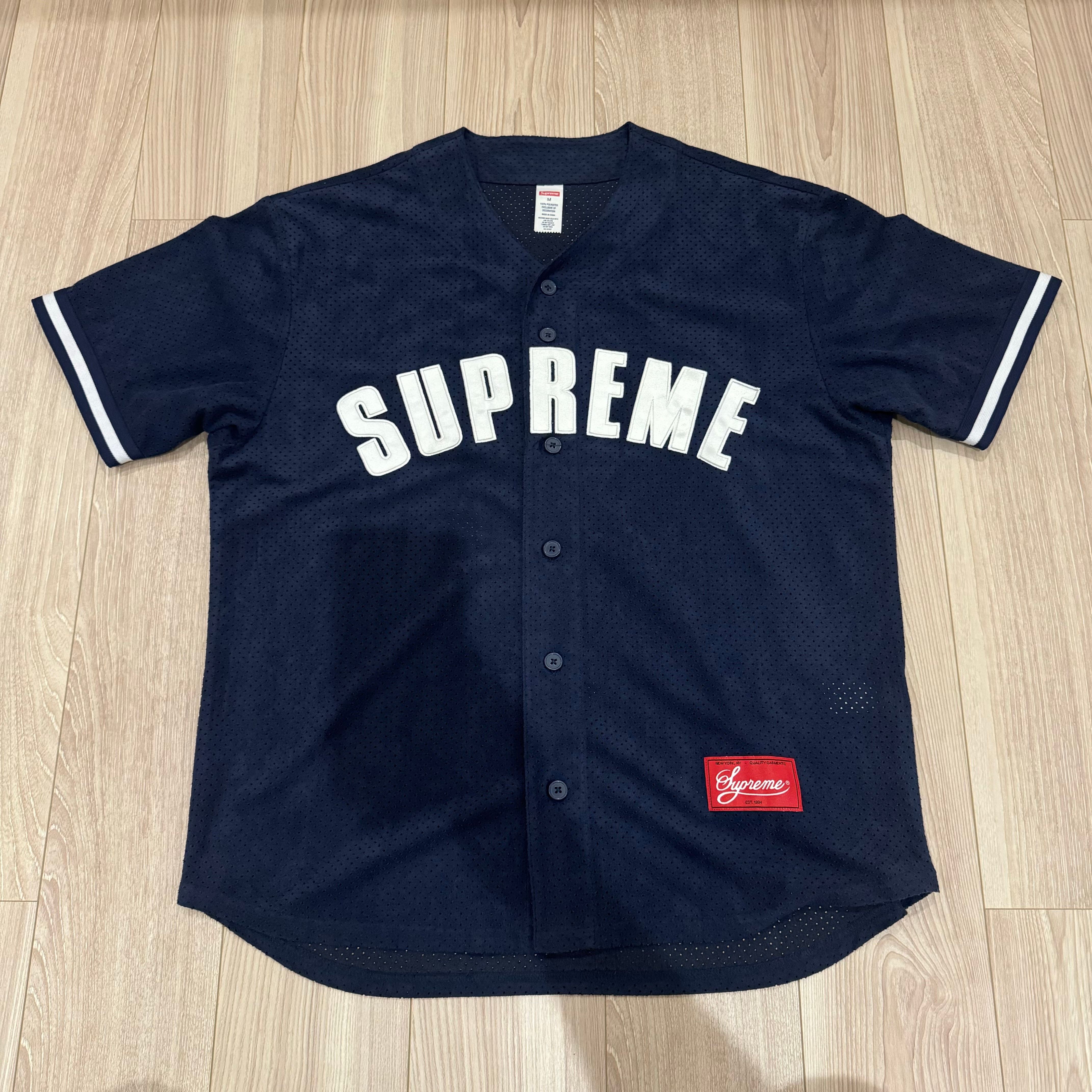 Supreme Ultrasuede Mesh Baseball Jersey "Navy"