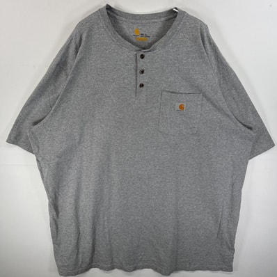 古着 カーハート Carhartt 半袖Tシャツ ヘンリーネック ワンポイント ロゴ 大きいサイズ 3XL グレー 無地 メンズ