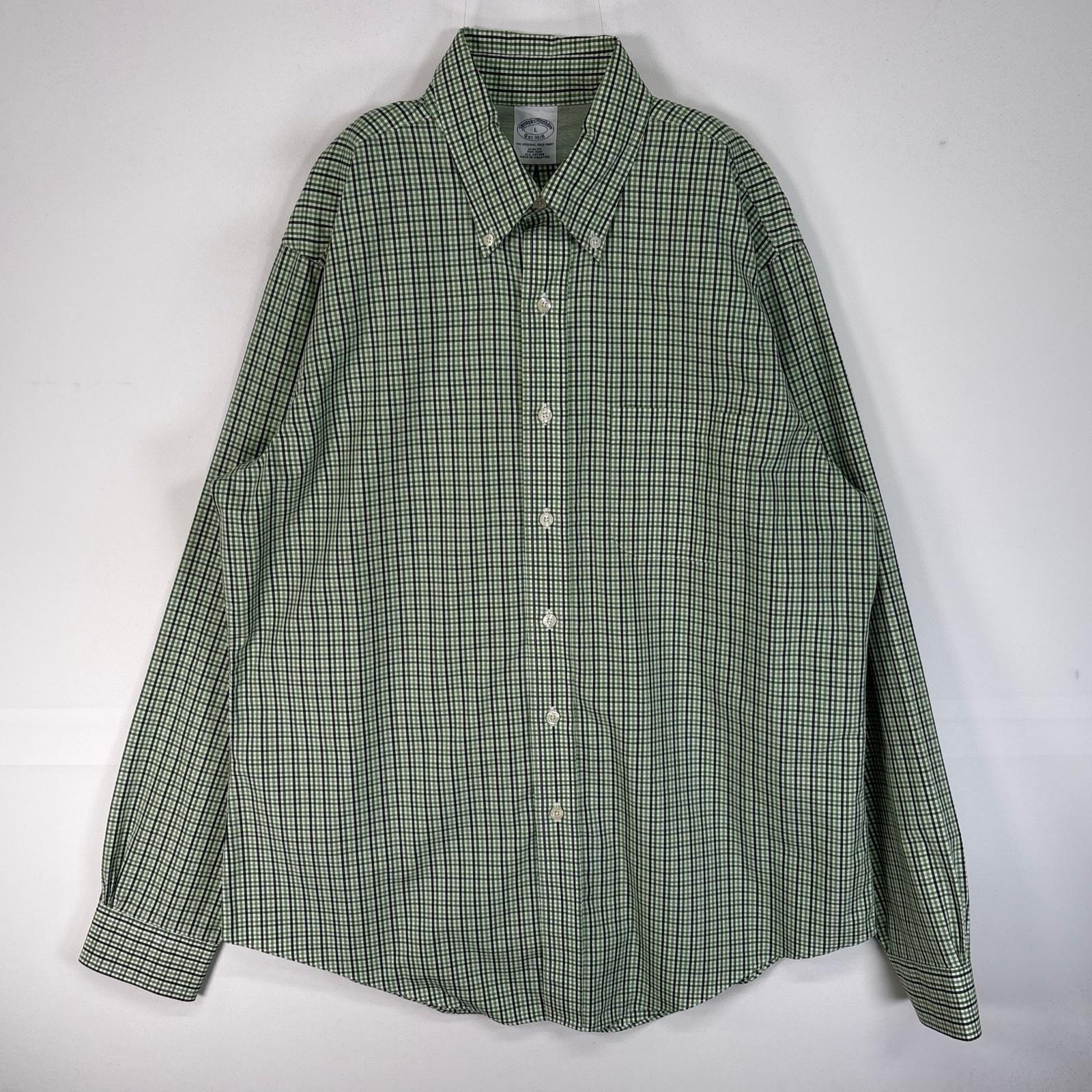 古着 ブルックスブラザーズ Brooks Brothers 長袖シャツ チェック 胸ポケ SLIM FIT L  グリーン系 マルチカラー メンズ