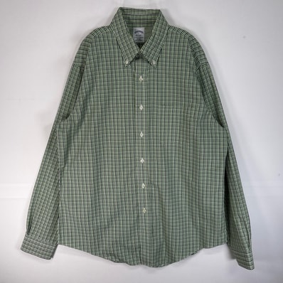 古着 ブルックスブラザーズ Brooks Brothers 長袖シャツ チェック 胸ポケ SLIM FIT L グリーン系 マルチカラー メンズ