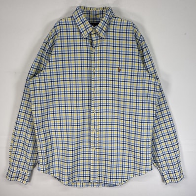 古着 ラルフローレン RALPH LAUREN 長袖シャツ チェック ロゴ 刺繍 ボタンダウン M ブルー系 マルチカラー メンズ