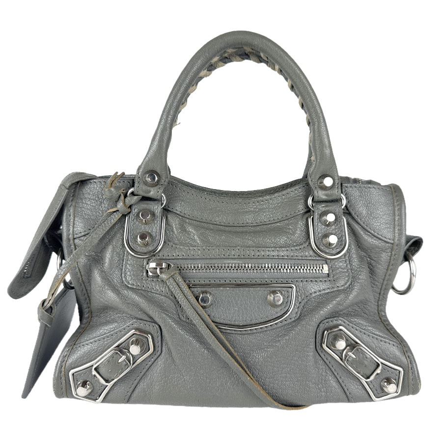 希少 BALENCIAGA バレンシアガ ザ ワーク work グレー Balenciaga City Grey Lambskin Leather Moto Classic Work Bag – I