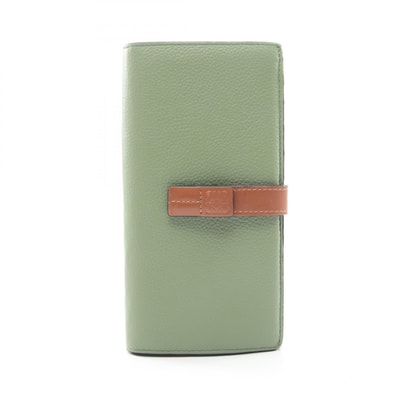 ロエベ LOEWE バーティカル ウォレット ラージ 二つ折り長財布 財布 レザー レディース グリーン系 / ブラウン系 【中古】