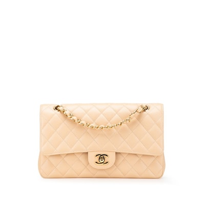 シャネル マトラッセ25 ダブルフラップ ココマーク チェーン ショルダーバッグ ベージュ キャビアスキン レディース CHANEL 【中古】