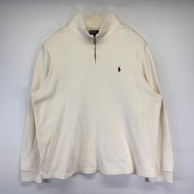古着 ポロバイラルフローレン Polo by Ralph Lauren ニット 大きいサイズ ワンポイントロゴ ハーフジップ プルオーバー 2XL ホワイト メンズ
