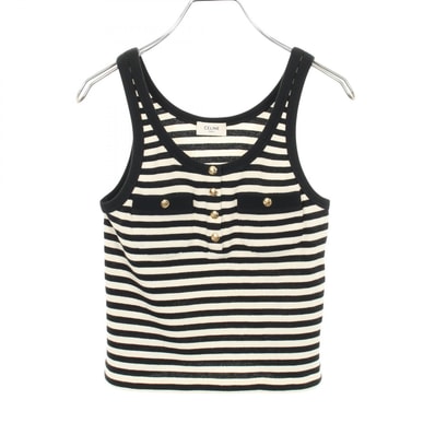 セリーヌ CELINE マリニエール リブ コットンジャージー タンクトップ 衣料品 トップス コットン レディース ブラック系 / ホワイト系 【中古】