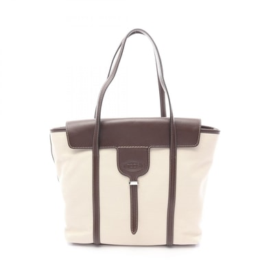 トッズ TOD'S ニュージョイ トートバッグ バッグ キャンバス レザー レディース ベージュ系 / ブラウン系 【中古】