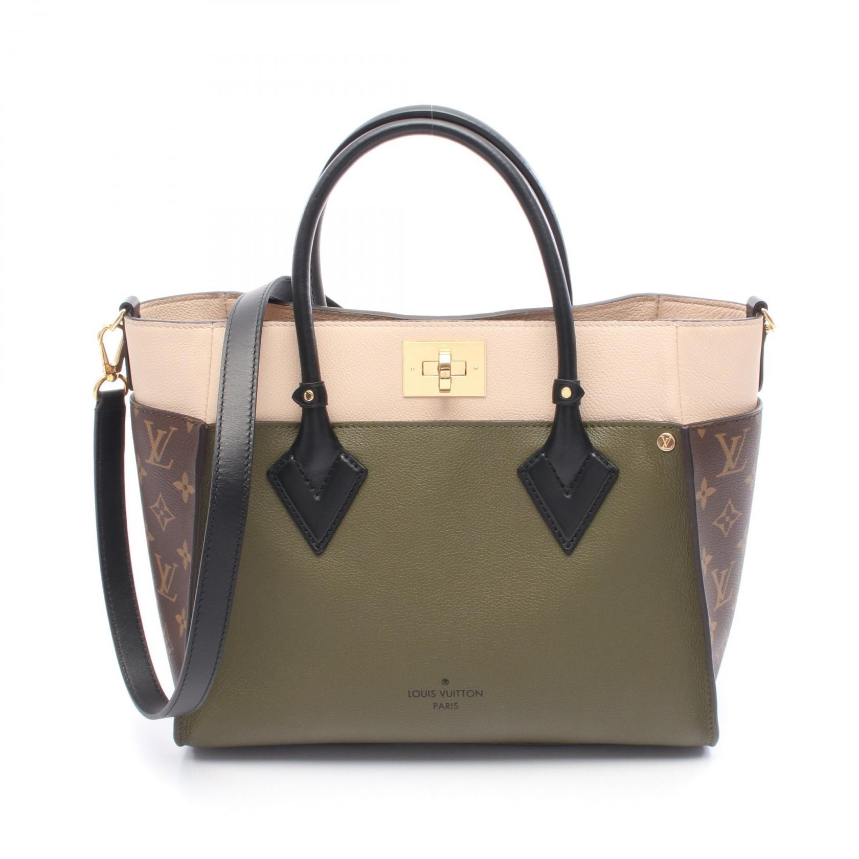 ルイ・ヴィトン LOUIS VUITTON オンマイサイド MM ハンドバッグ バッグ レザー PVCコーティングキャンバス モノグラム ローリエ レディース カーキ系 / アイボリー系 / ブラウン系 M55302 【中古】