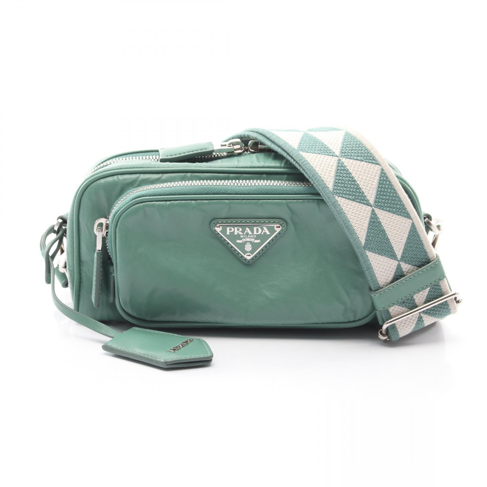 プラダ PRADA 三角プレート ショルダーバッグ バッグ レザー レディース グリーン系 1BH198 【中古】