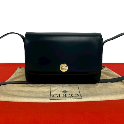 GUCCI グッチ GG ロゴ 金具 レザー ショルダーバッグ ネイビー
61408