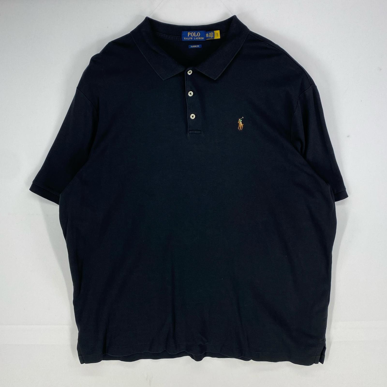 古着 ポロ・ラルフローレン POLO RALPH LAUREN 半袖シャツ ワンポイント 3ボタン ポロシャツ ロゴ刺繍 2XL  ブラック系 メンズ