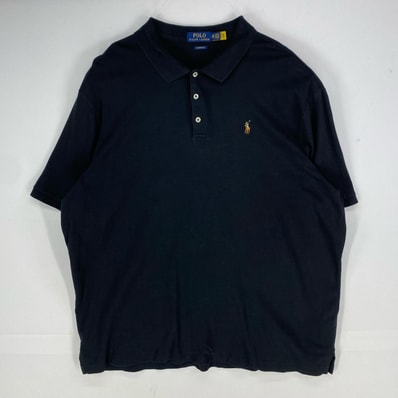 古着 ポロ・ラルフローレン POLO RALPH LAUREN 半袖シャツ ワンポイント 3ボタン ポロシャツ ロゴ刺繍 2XL ブラック系 メンズ