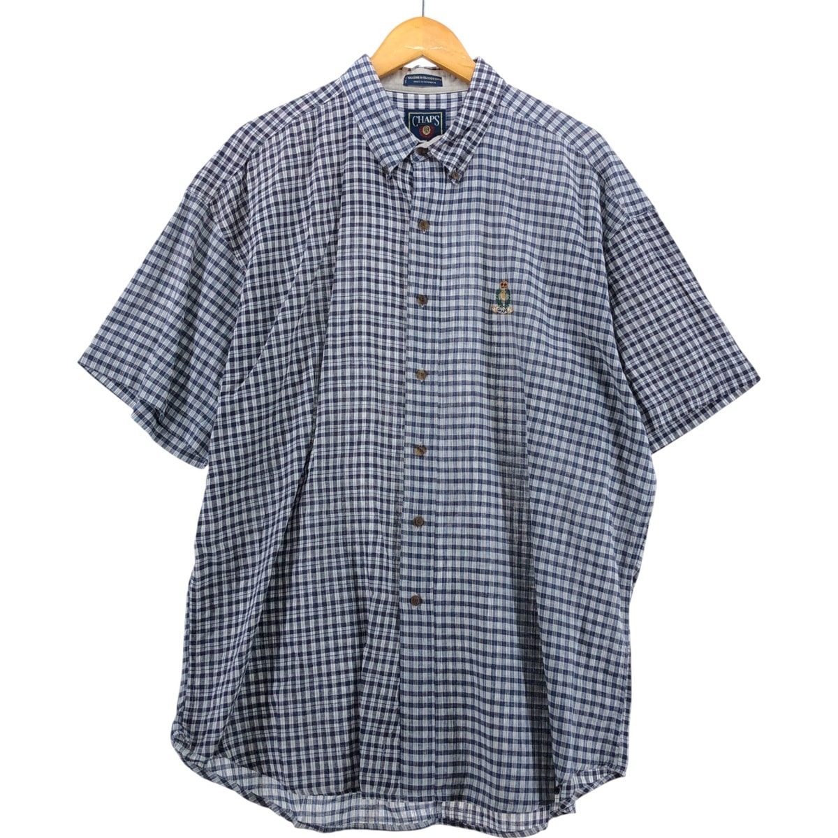 古着 80年代 ラルフローレン Ralph Lauren CHAPS チャップス チェック柄 半袖 リネン ボタンダウンシャツ メンズXL相当 ヴィンテージ/eaa543719