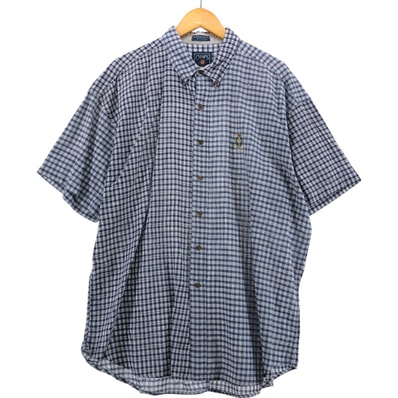 古着 80年代 ラルフローレン Ralph Lauren CHAPS チャップス チェック柄 半袖 リネン ボタンダウンシャツ メンズXL相当 ヴィンテージ/eaa543719