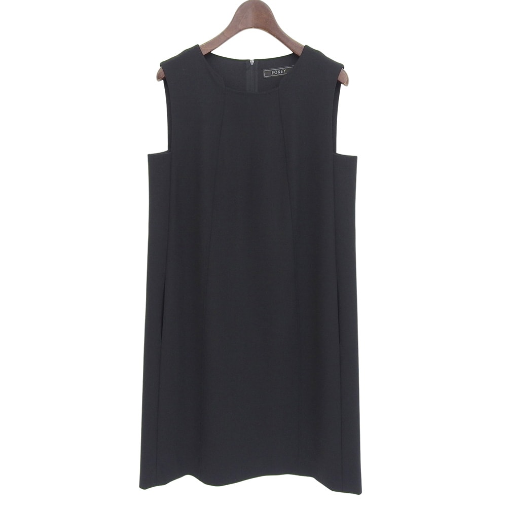 フォクシー 美品 バックジップ ノースリーブ ワンピース レディース ウール混 ブラック 40 37794-AOFI13P 40