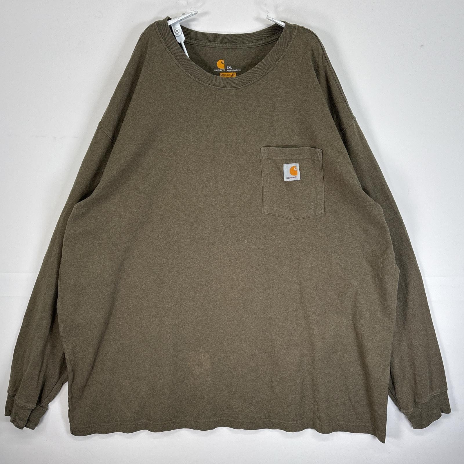 古着 カーハート Carhartt 長袖Tシャツ ワンポイント ロゴ 大きいサイズ 肉厚 クルーネック 3XL  カーキ 無地 メンズ
