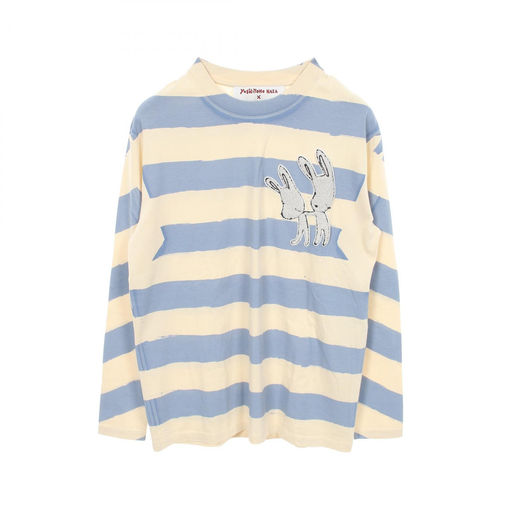 ステラマッカートニー Stella McCartney Stella McCartney × YOSHITOMO NARA バニーエンブロイダリー ボーダー 長袖Tシャツ 衣料品 トップス コットン メンズ レディース アイボリー系 / ブルー系 【中古】