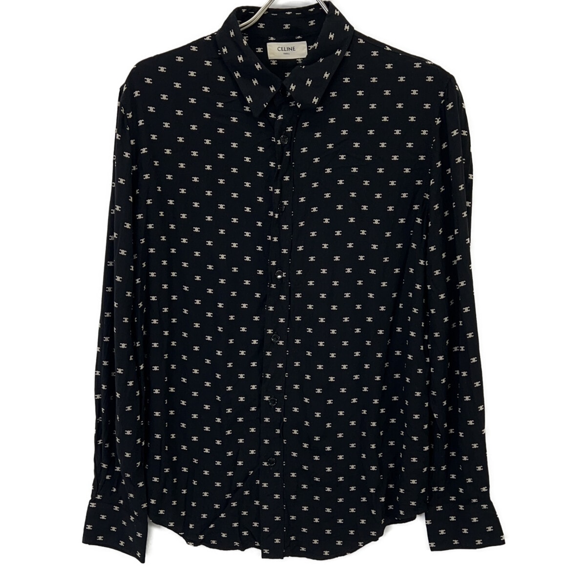 セリーヌ 2C813387Z ﾌﾞﾗｯｸ ﾄﾘｵﾝﾌ柄 ﾋﾞｽｺｰｽ 長袖ｼｬﾂ 38