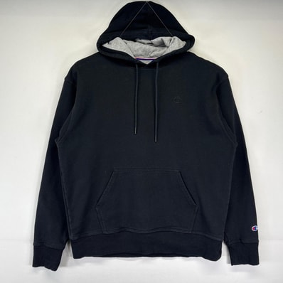 古着 チャンピオン Champion パーカー プルオーバー トレーナー フーディー ワンポイントロゴ刺繍デザイン スポーツ L ブラック メンズ
