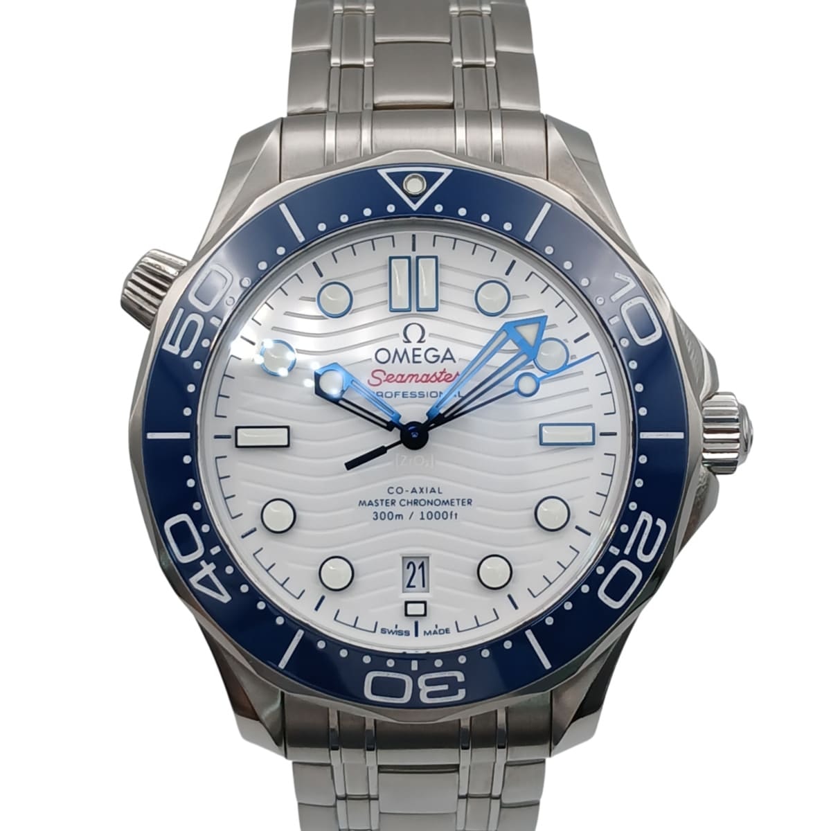 【値下げ】OMEGA オメガ シーマスター 300M 東京2020 リミテッド 腕時計 522.30.42.20.04.001 ステンレススチール ホワイト シルバー メンズ【中古】
