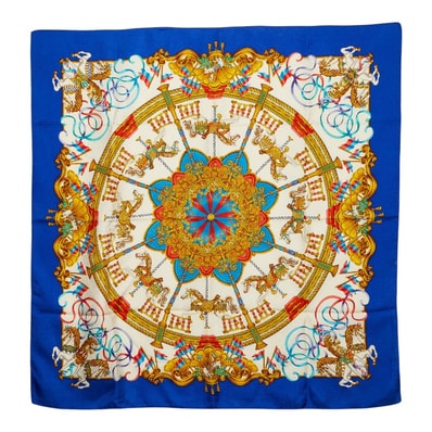 エルメス カレ90 LUNA PARK 遊園地 スカーフ 大判 ブルー系 マルチカラー シルク レディース HERMES 【中古】