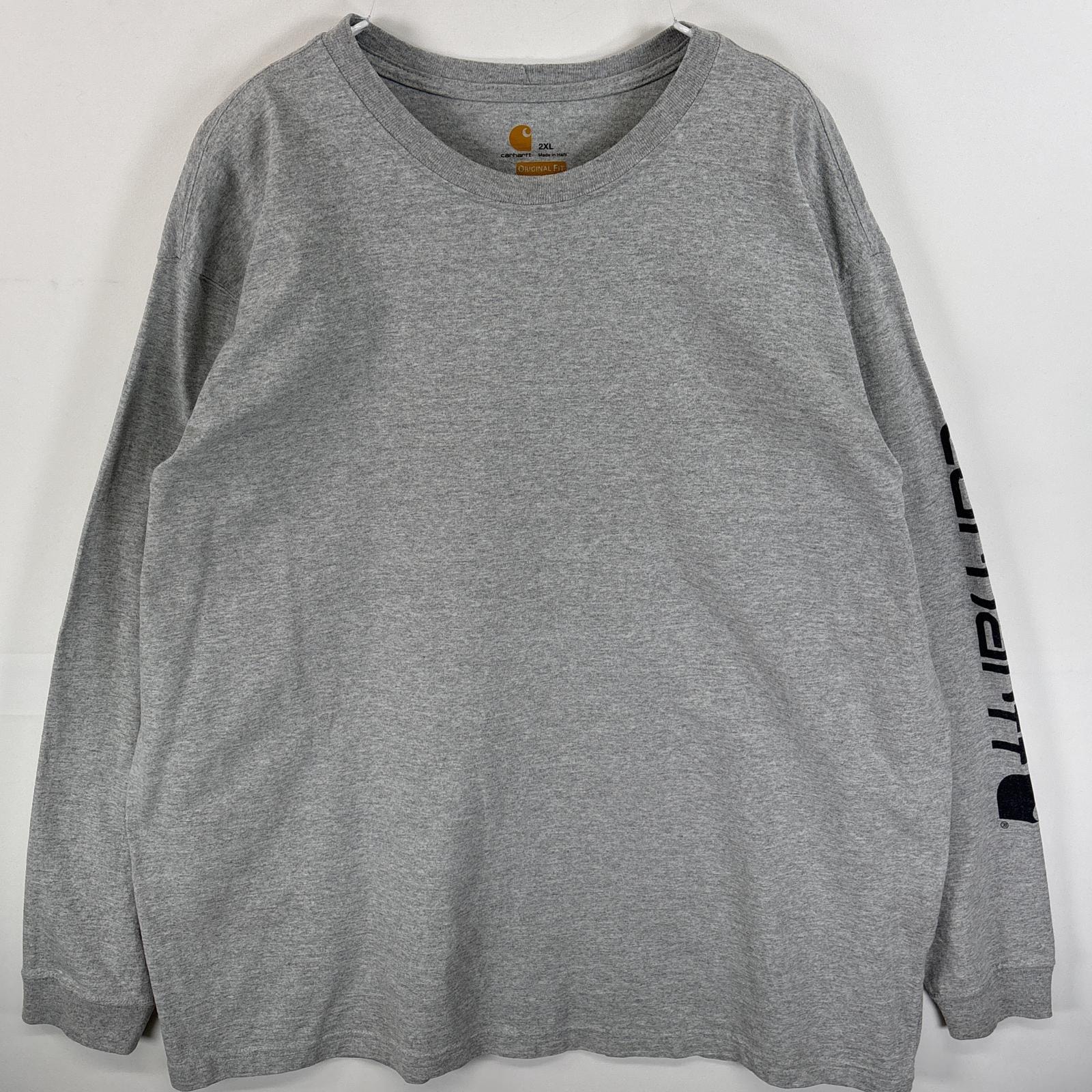 古着 カーハート Carhartt 長袖Tシャツ 袖プリント 大きいサイズ 混色生地 2XL  グレー メンズ
