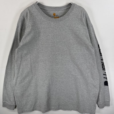 古着 カーハート Carhartt 長袖Tシャツ 袖プリント 大きいサイズ 混色生地 2XL グレー メンズ