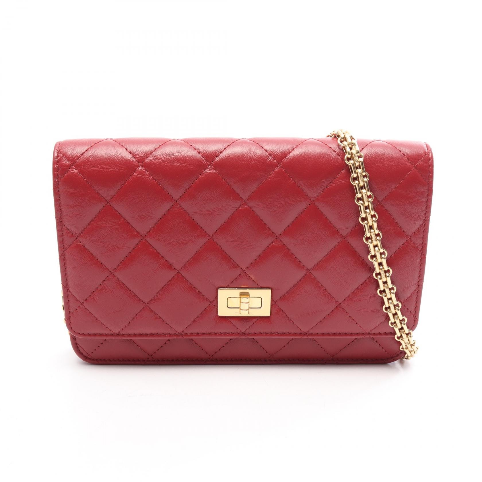 シャネル CHANEL 2.55 マトラッセ ショルダーバッグ バッグ カーフ(牛革) レディース レッド系 【中古】