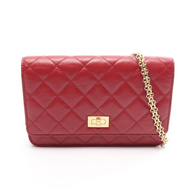 シャネル CHANEL 2.55 マトラッセ ショルダーバッグ バッグ カーフ(牛革) レディース レッド系 【中古】