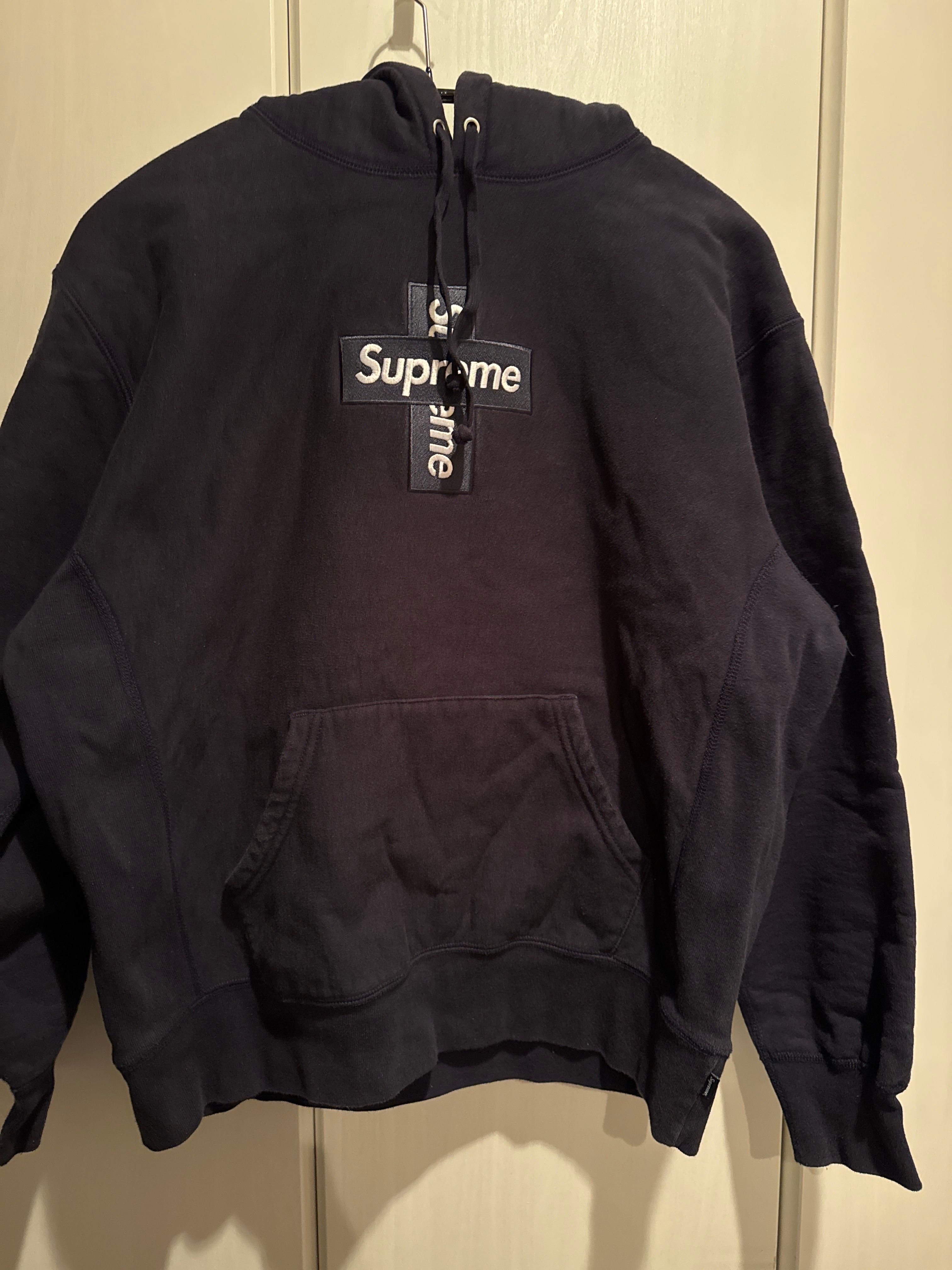Supreme Cross Box Logo Hooded Sweatshirt "Navy"