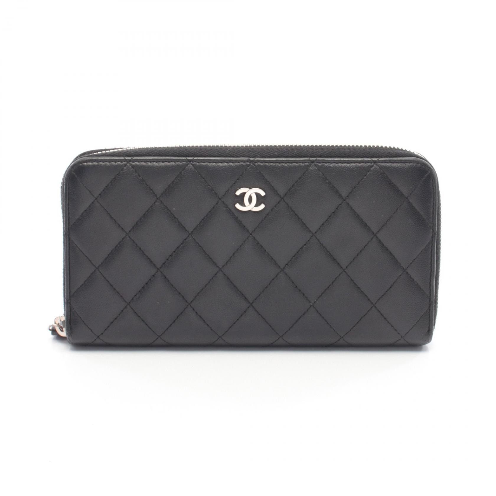 シャネル CHANEL マトラッセ ラウンド長財布 財布 ラムスキン(羊革) レディース ブラック系 A50097 【中古】
