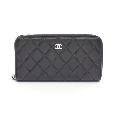 シャネル CHANEL マトラッセ ラウンド長財布 財布 ラムスキン(羊革) レディース ブラック系 A50097 【中古】
