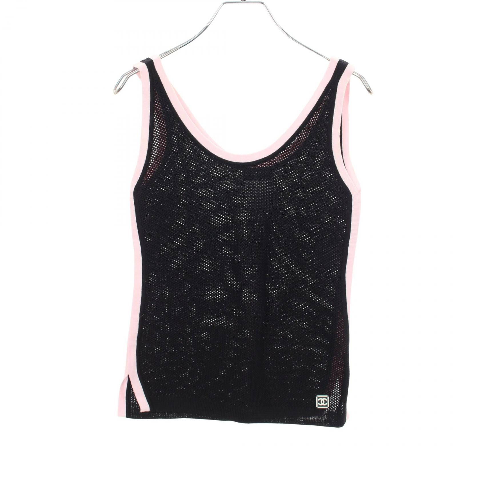 シャネル CHANEL ココマーク メッシュ タンクトップ 衣料品 トップス コットン レディース ブラック系 / ピンク系 P21371W03128 【中古】