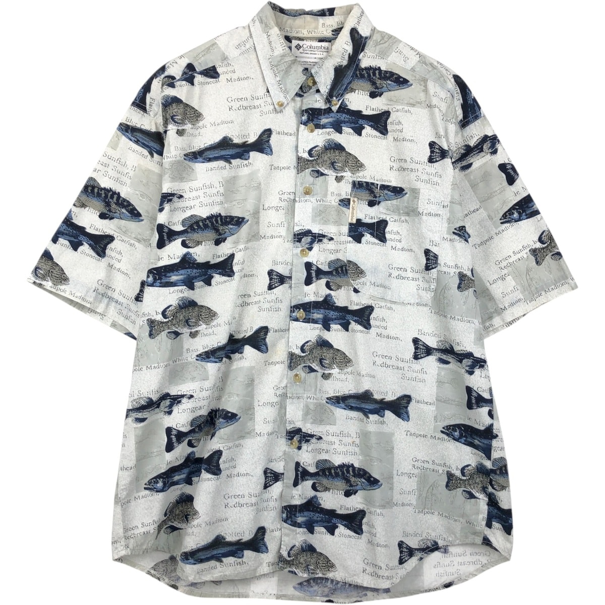 古着 90~00年代 コロンビア Columbia 総柄 魚柄 半袖 コットンシャツ メンズL相当 ヴィンテージ/eaa655433