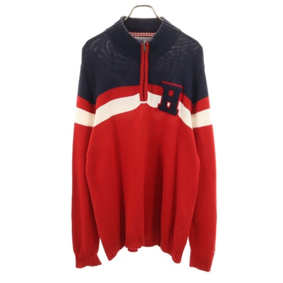 TOMMY HILFIGER トミーヒルフィガー 長袖 ハーフジップ ニット XL レッド セーター