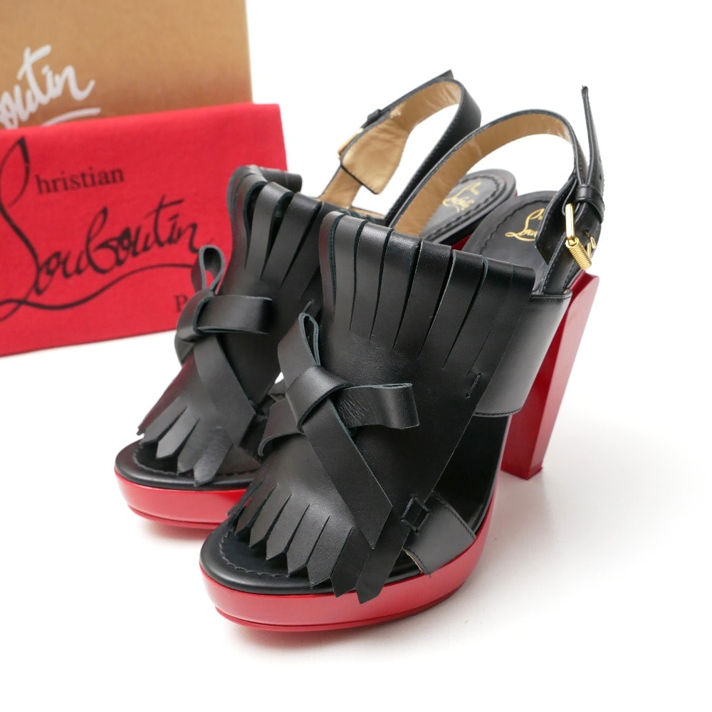 ■美品■Christian Louboutin クリスチャンルブタン SOCLOGOLFI 120 サンダル フリンジ リボン スリングバック ハイヒール ブランド古着【中古】20260918/RB0766