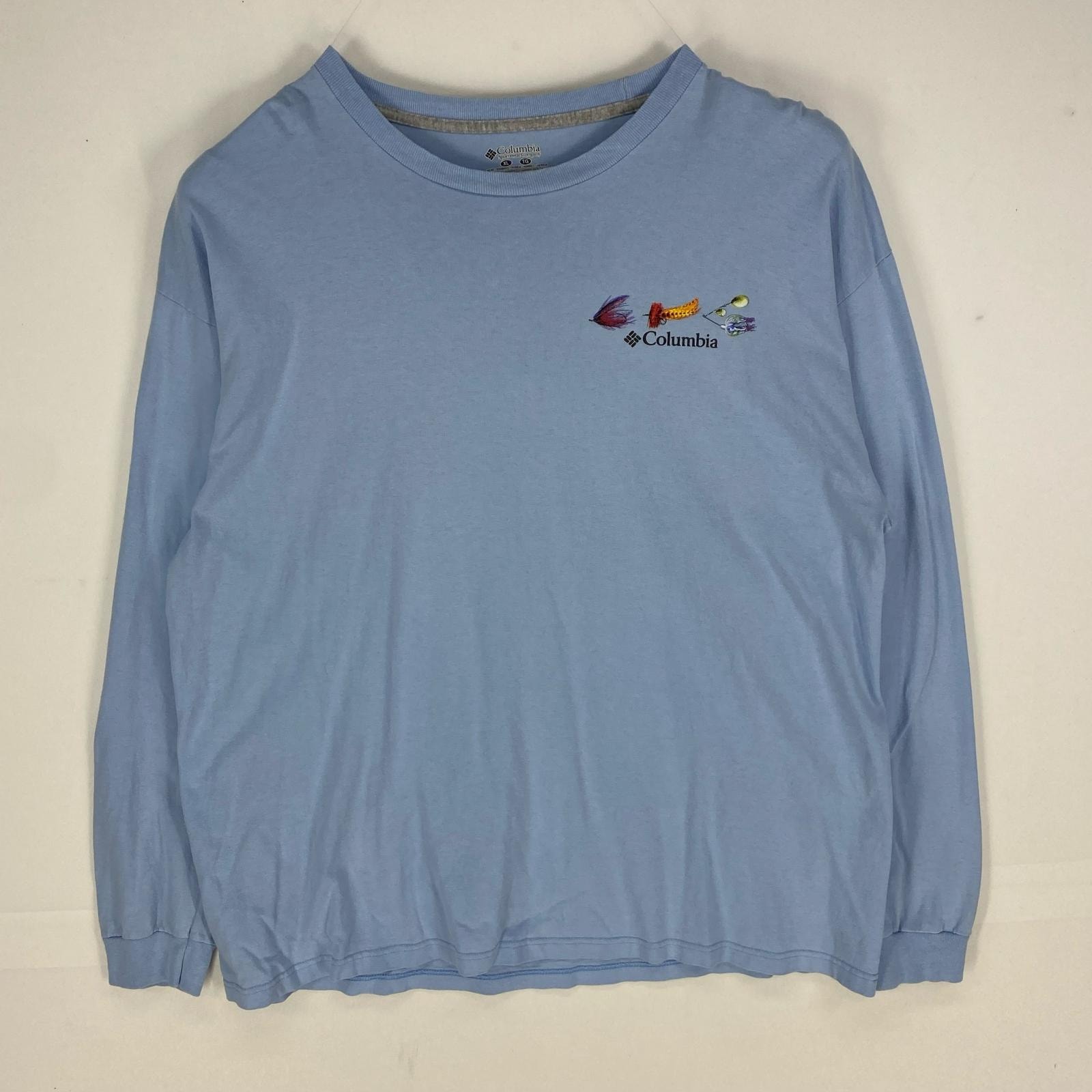 古着 コロンビア Columbia 長袖Tシャツ ロゴプリント ルアープリント フィッシング XL ブルー系 プリント メンズ