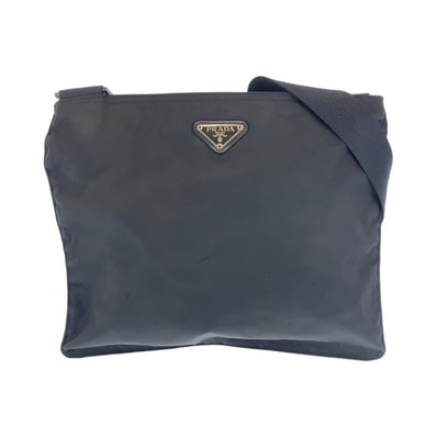 美品 PRADA プラダ テスート 三角ロゴプレート ブラック 黒 シルバー金具 ナイロン ショルダーバッグ サコッシュ 602971 【中古】
