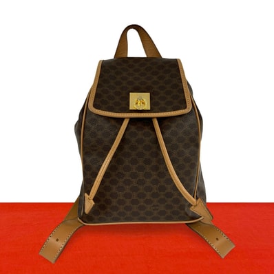 CELINE セリーヌ マカダム ブラゾン トリオンフ 柄 ロゴ リング金具 レザー PVC リュックサック ブラウン
40117