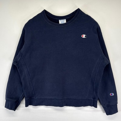古着 チャンピオン Champion スウェット 大きいサイズ リバースウィーブ ワンポイントロゴ トレーナー 2XL ネイビー レディース
