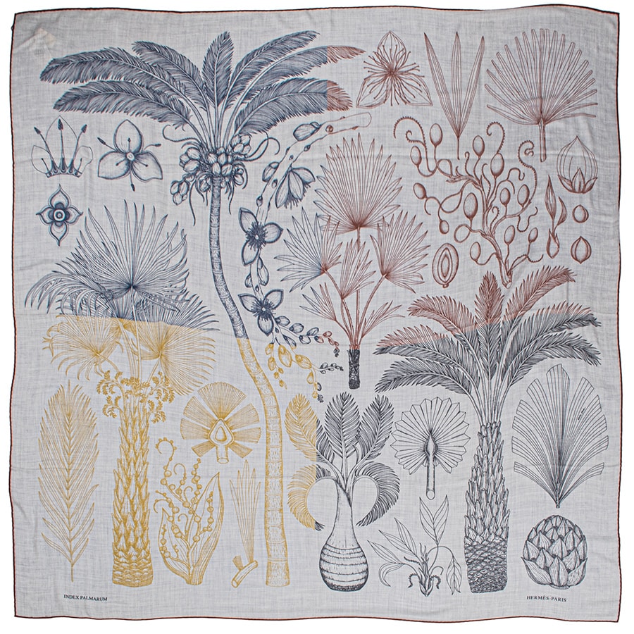 HERMES エルメス カレジェアン Index Palmarum ヤシの目録 713366S スカーフ カレ140 カシシル ストール ショール  グレー マルチカラー【中古】