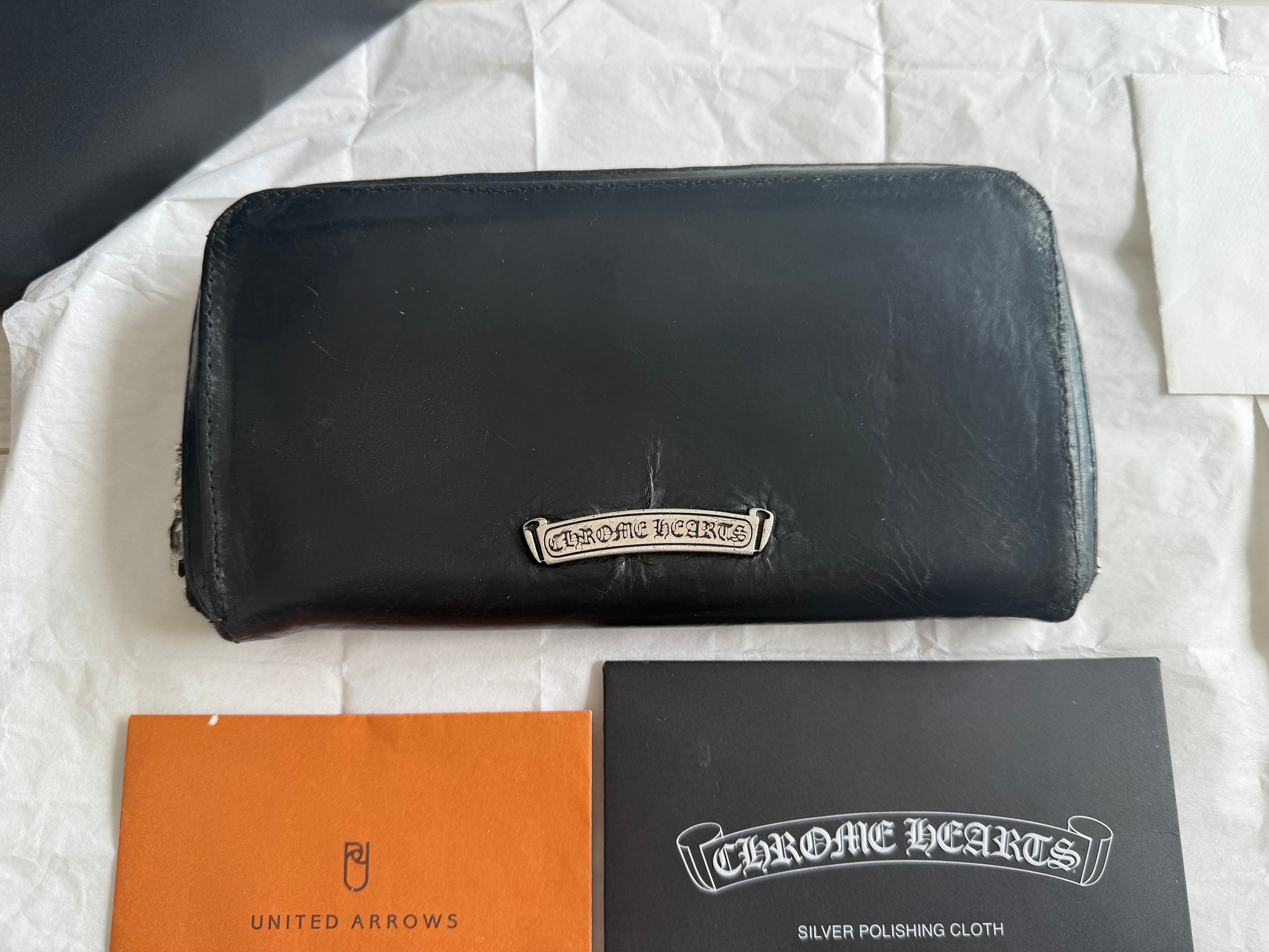 Chrome Hearts REC F Zip #2 Black Leather Plain Scroll Label Wallet "Black"