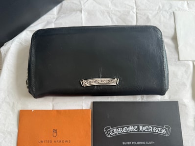 Chrome Hearts REC F Zip #2 Black Leather Plain Scroll Label Wallet "Black"