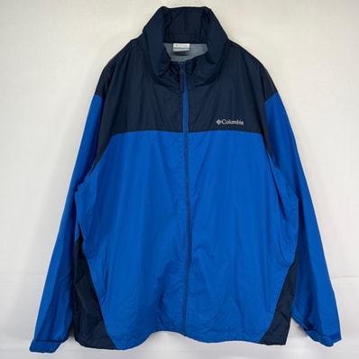 古着 コロンビア Columbia ナイロンジャケット フルジップ アウトドア ワンポイントロゴ刺繍 大きいサイズ 2XL ネイビー メンズ