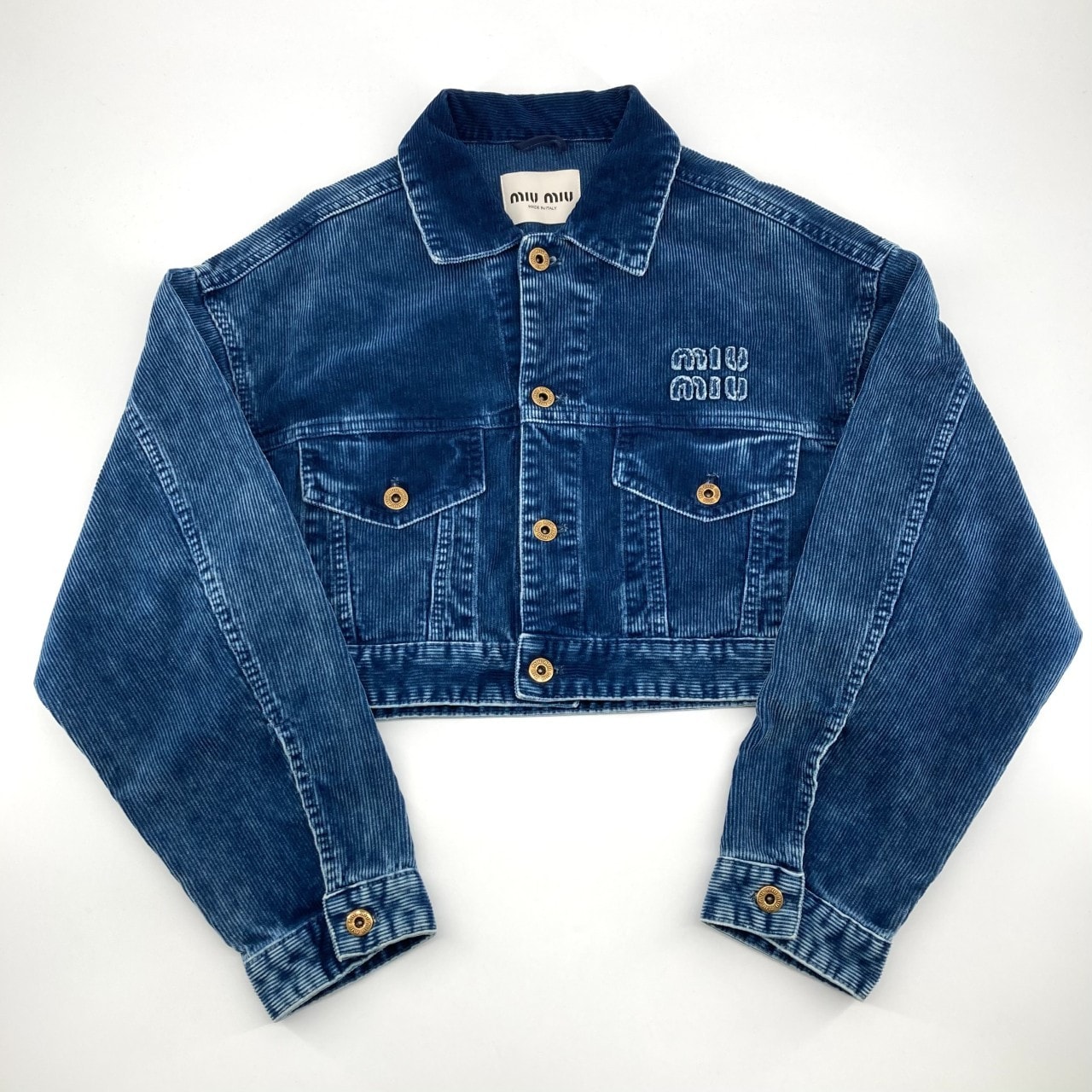 MIUMIU(ミュウミュウ) ウォッシュドベルベット クロップド ブルゾン 36 ML1018 デニムジャケット ブルー