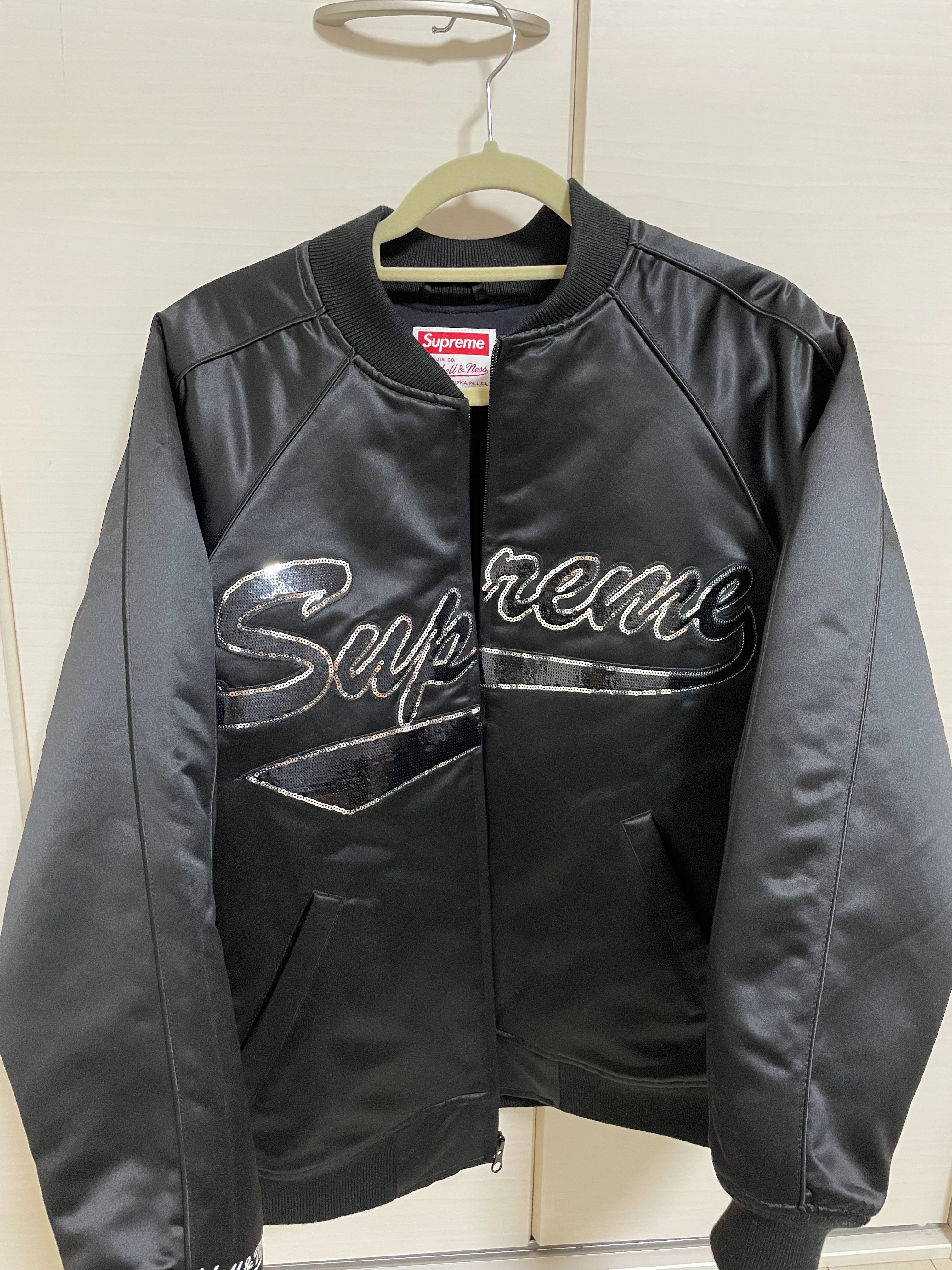 Supreme Mitchell & Ness Sequin Logo Varsity Jacket "Black"