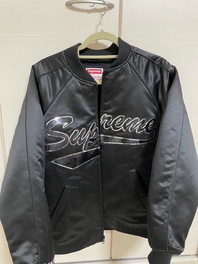 Supreme Mitchell & Ness Sequin Logo Varsity Jacket "Black"