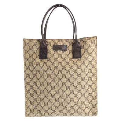 GUCCI グッチ ベージュ ブラウン シルバー金具 GGスプリームキャンバス レザー/ トートバッグ ハンドバッグ 600147 【中古】